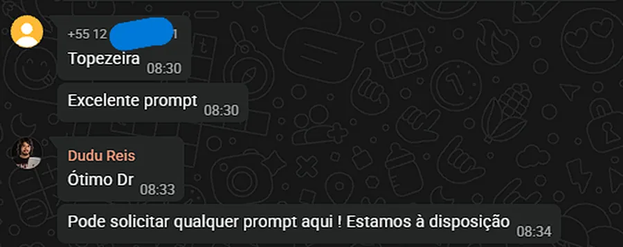 Print de conversa elogiando o material
